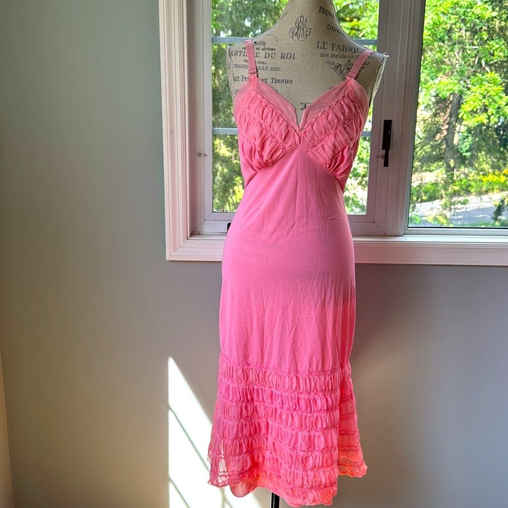Vintage Pink Slip Chemise with Ruffle Hem